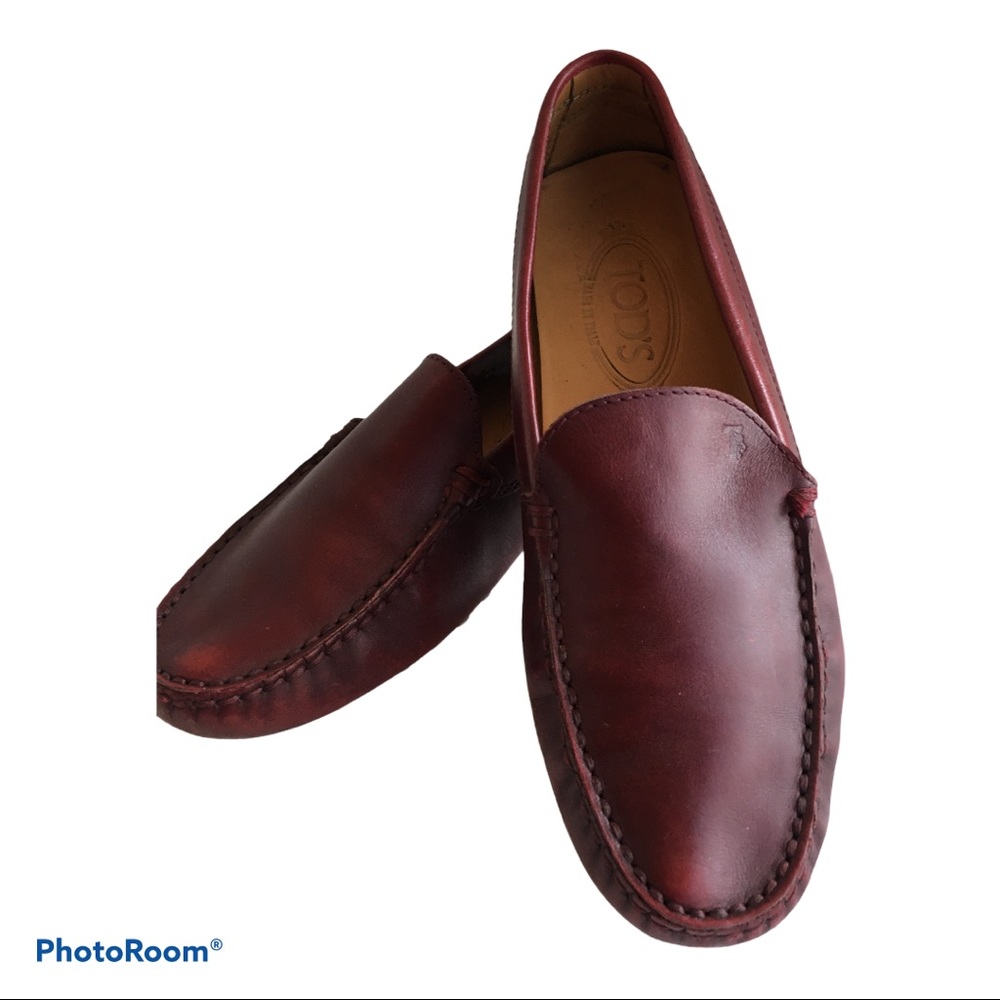 Tods Oxblood Leather Loafers